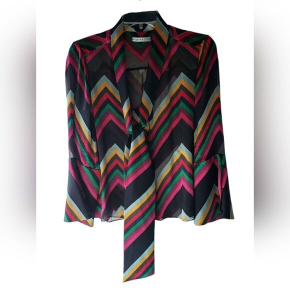 Alice & Olivia Silk Blend Multi Color Semi Sheer Long Sleeve Blouse Size… - Picture 3 of 10